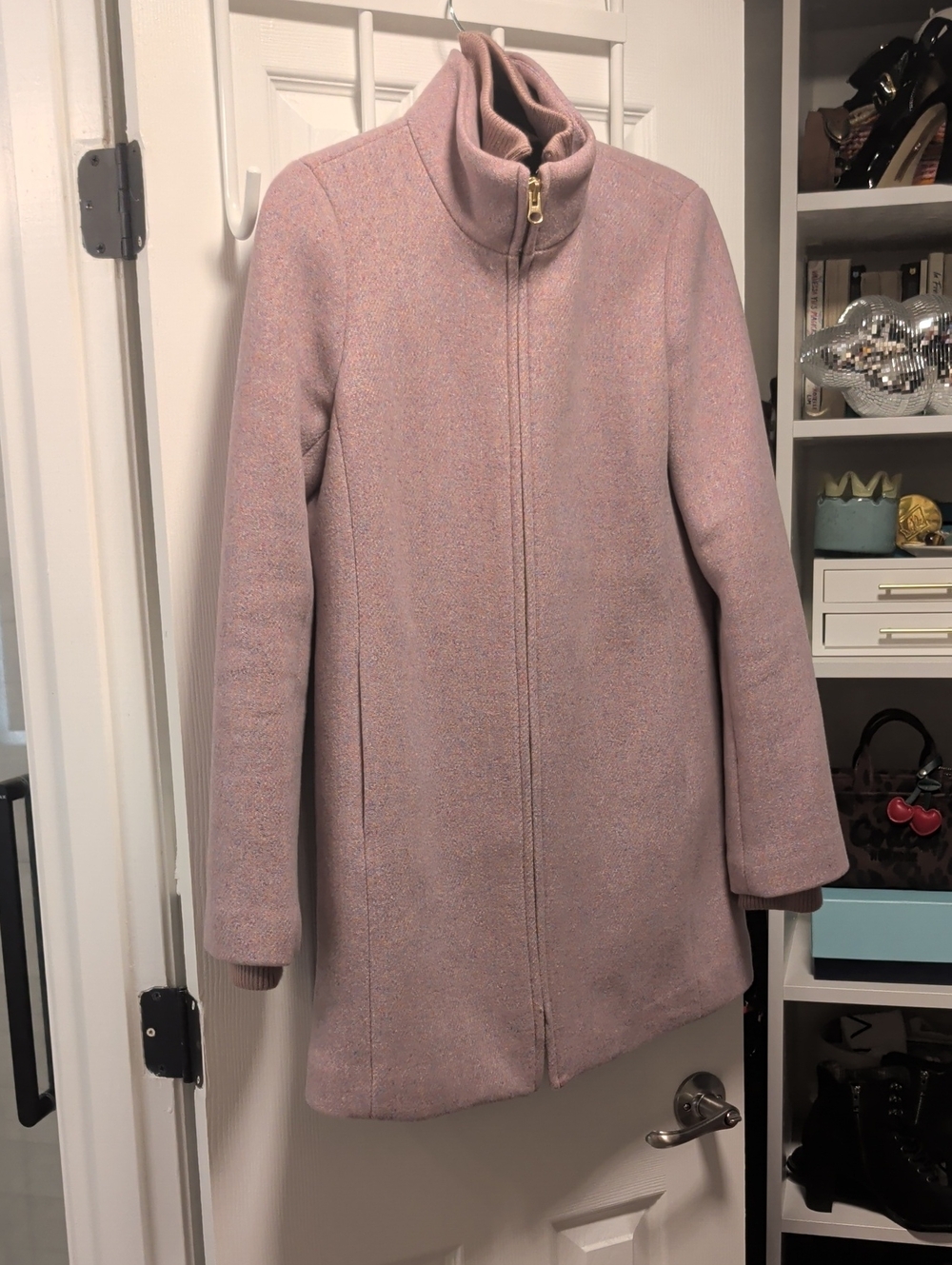 J. Crew Pink Wool-Blend Stand Collar Pea Coat
